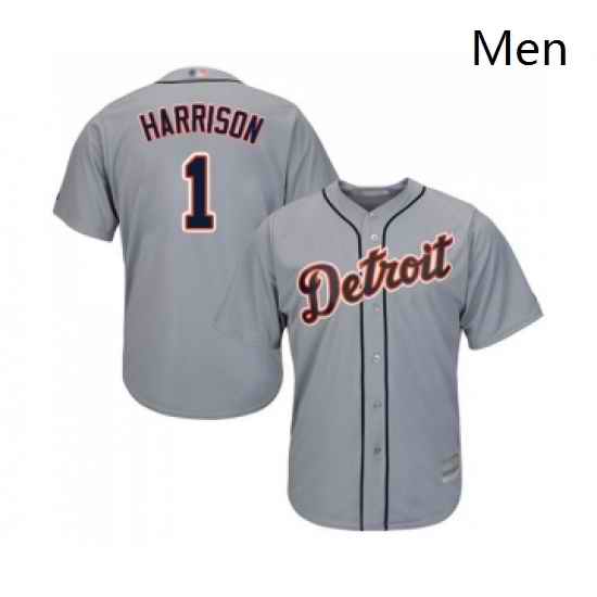 Mens Detroit Tigers 1 Josh Harrison Replica Grey Road Cool Base Baseball Jersey